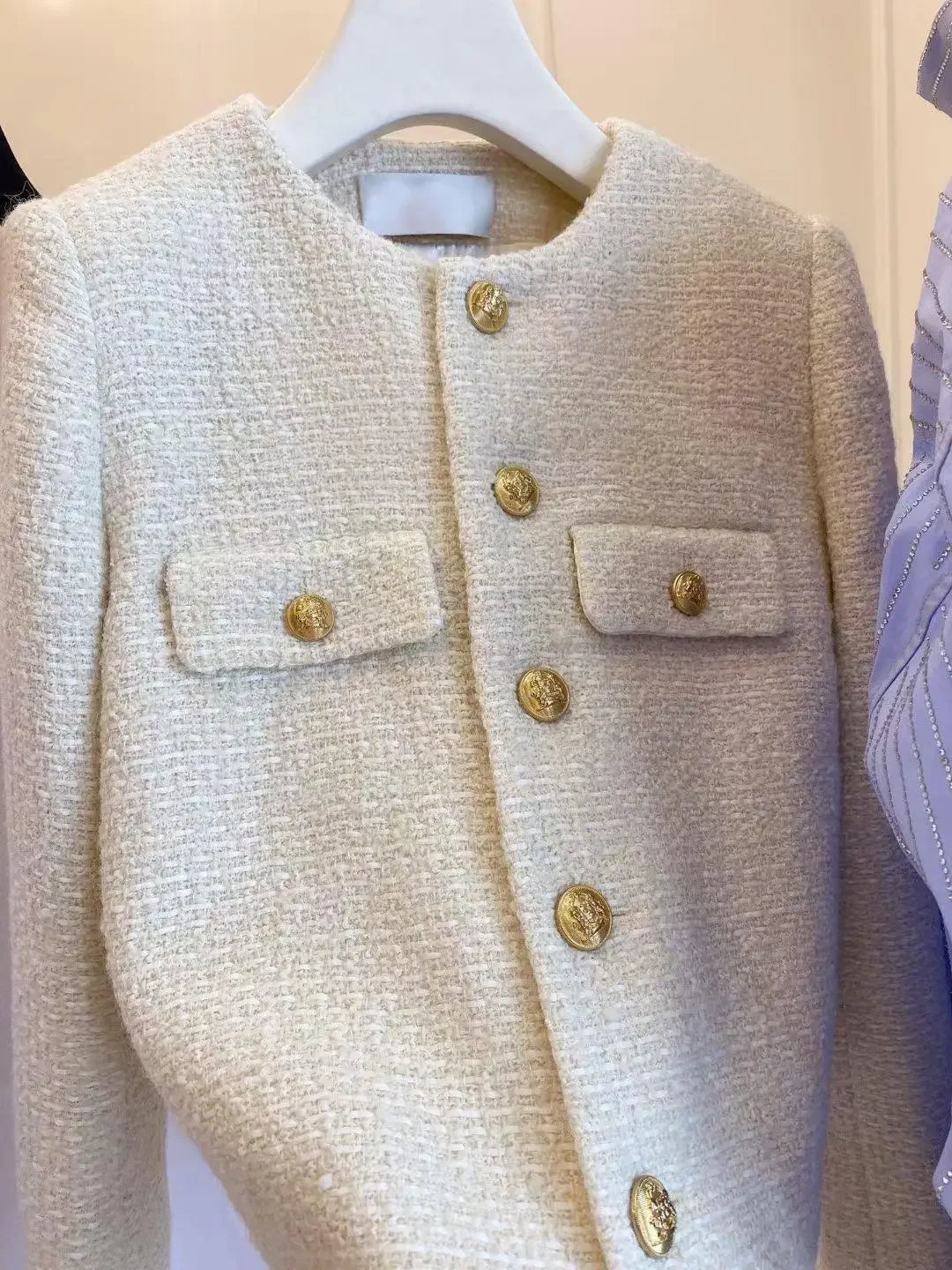 Frühling und Herbst Koreanische Mäntel Frauen Jacke Neue Französisch Wolle Tweed Mantel Mode High-end-Gold Taste Kurze Schlanke temperament