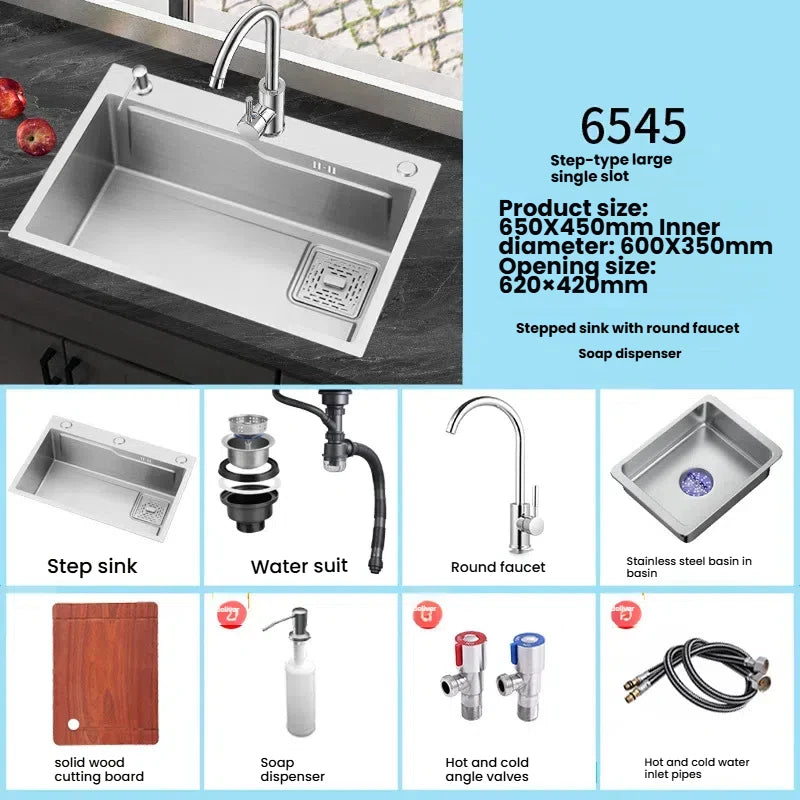 Stainless Steel Kitchen Sink Household Large Single Slot Wash Dish and Wash Vegetables Basin Multifunctional Undermount Basin