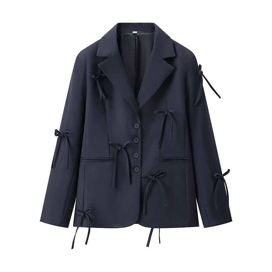 ZBZA frauen Bogen Quaste Anzug Lose Revers einreiher Tasche Einfarbig Pendler Jacke Frühling Sommer Neue Weibliche Chic mantel