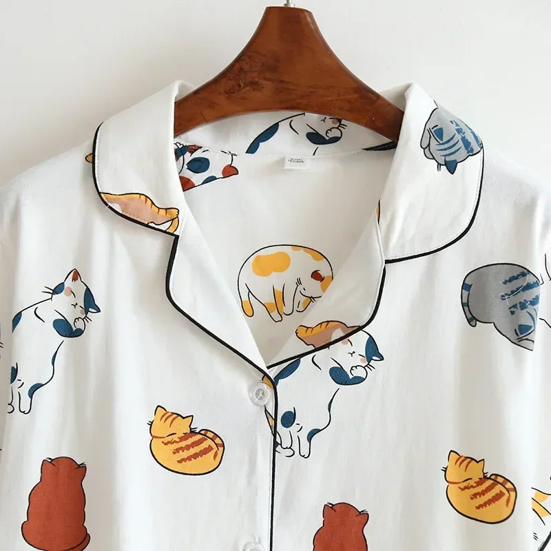 Neue 100% Baumwolle Kurzarm Shorts Damen Pyjama Set niedlichen Cartoon Pyjamas japanische einfache kurze Pyjamas Frauen Nachtwäsche