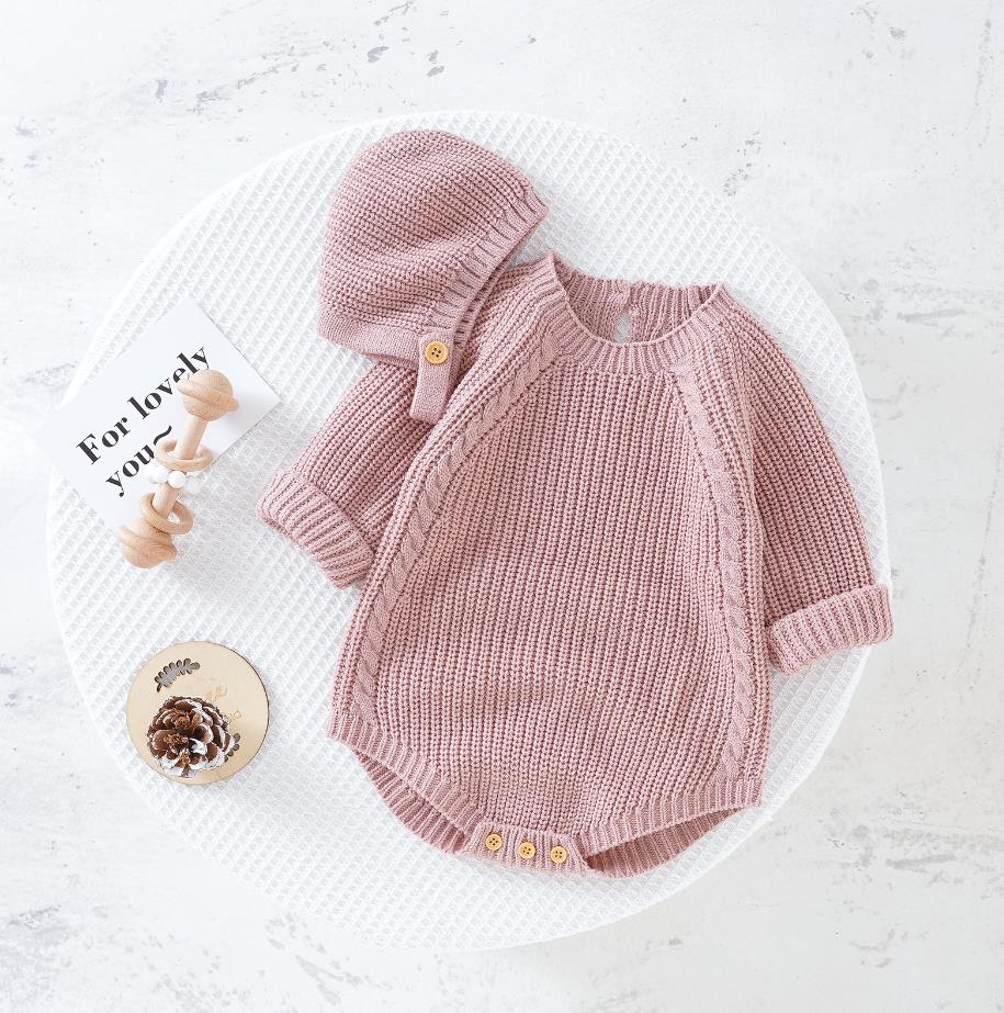 Neugeborenen Baby Mädchen Boy Knit Pullover Strampler Crewneck Sweatshirt Langarm Warme Bodys Tops Mit Hüte Herbst Winter Kleidung