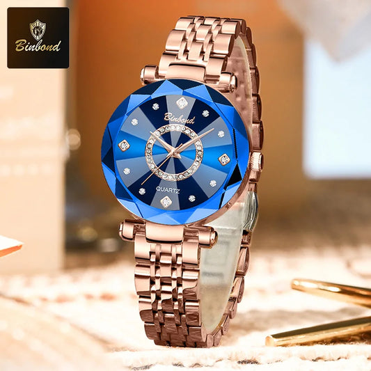 BINBONDN10 Women's Watches Elegant Fashion Original Quartz Watch for Lady Heart of the Ocean Design Waterproof Luminous Diamond.