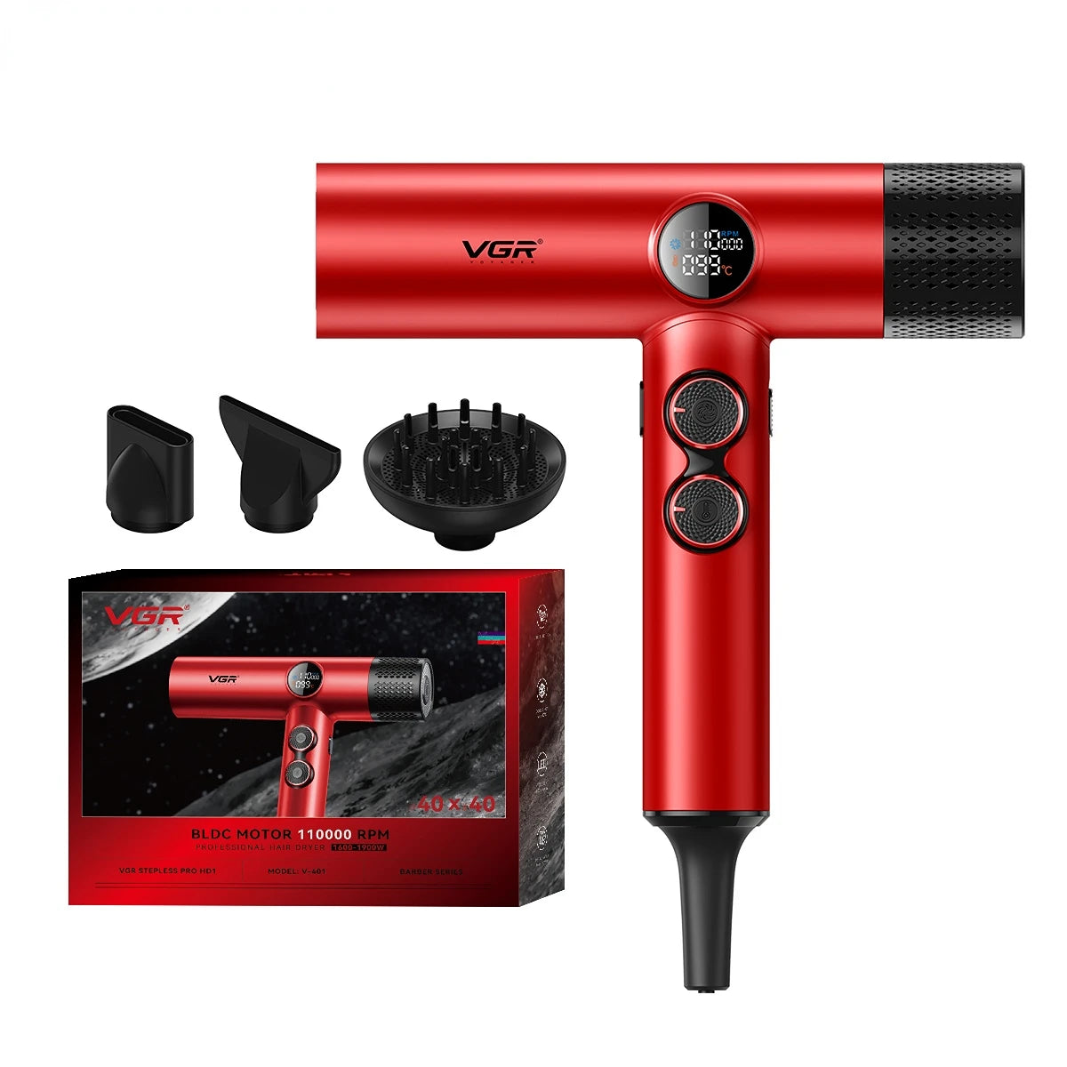 VGR Hair Dryers Professional Air Blower Negative Ion Hair Dryer 110000 RPM Hair Dryer Machine BLDC Motor Barber Salon V-401.