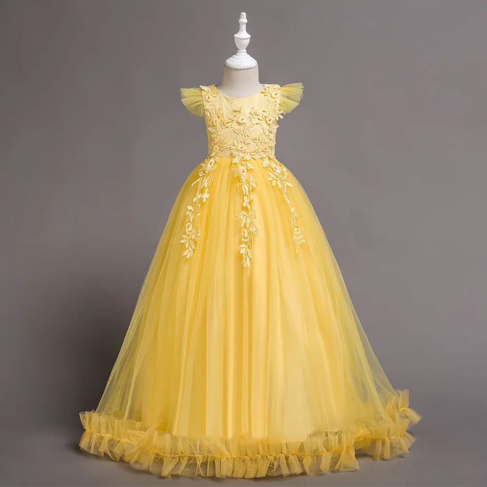 2025 Mädchen-Partykleider für Kinder, Mädchenkleider, Stickerei, Leistung, Junior-Kleid, Hochzeit, Abend, Abschlussball, Urlaub, Rock, Kostüm