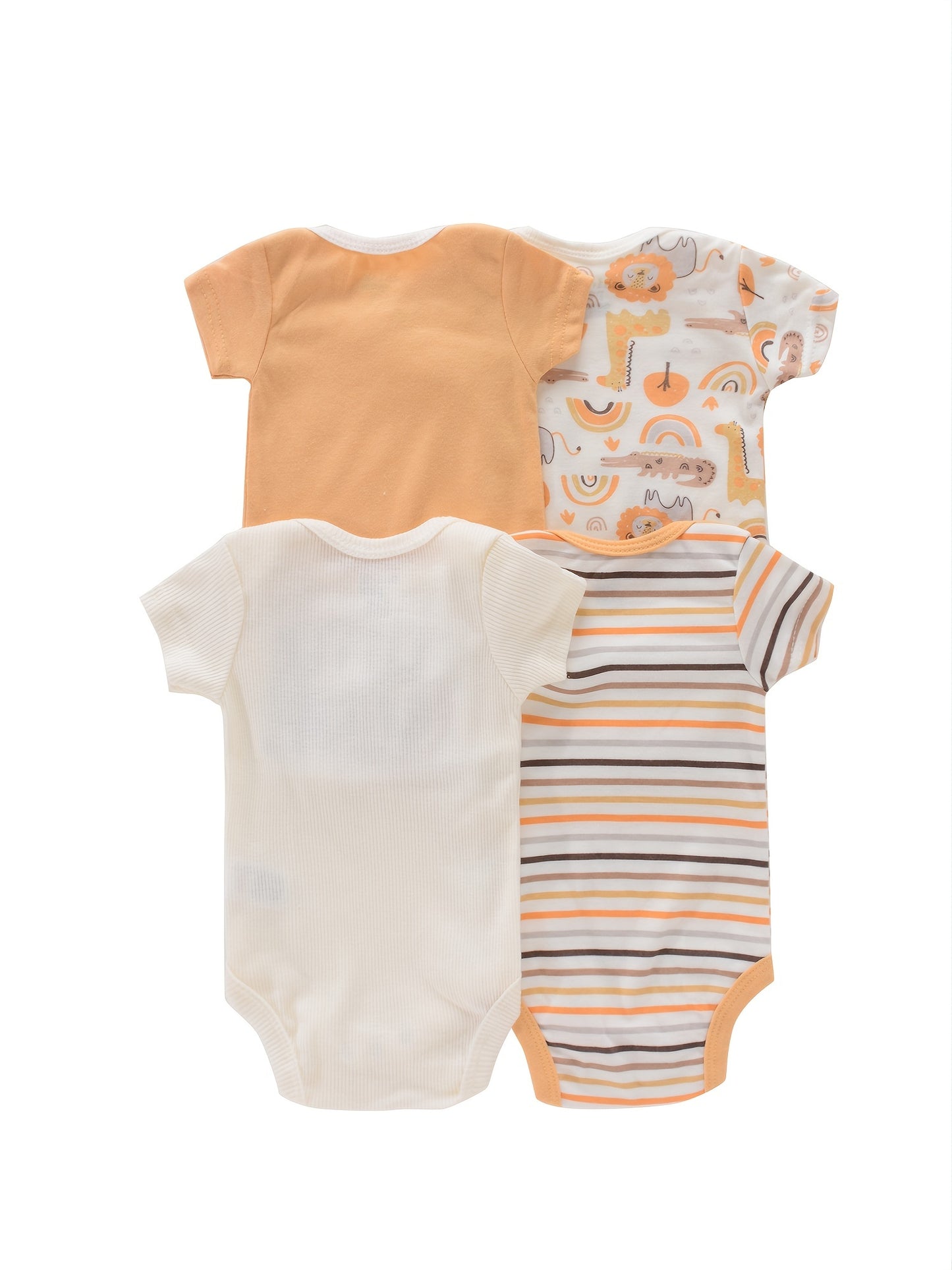 4PCS Neugeborenen Strampler Kurzarm Rundhals Cartoon Tier Blumen Drucken Body Onesies Für Baby Jungen Und Mädchen Kleidung