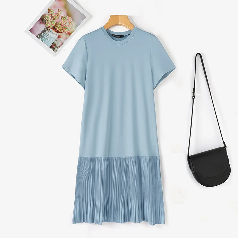 Zanzea lässig solide plissierte Kleid Frauen Sommer Kurzarm knielange Robe 2024 koreanische lose einfache Patchwork Vestido Overs ize