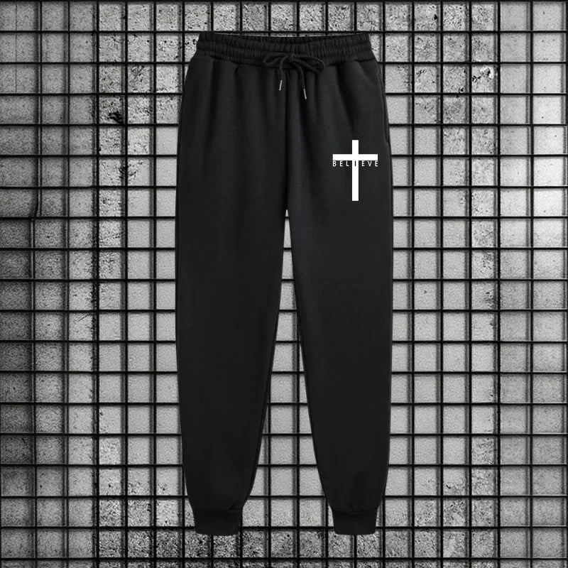 Cross of Christ Mens Hip Hop Tracksuit Set 2025 New 2 Piece Outfit Zipper Hoodie Joggers Urban Streetwear Autumn Winter Fashion.