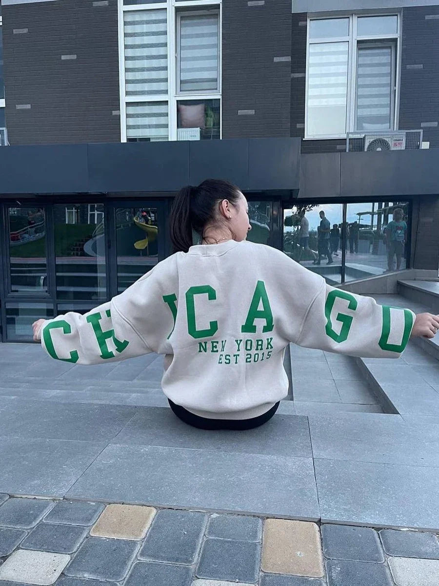 Combhasaki Damen Y2K Grunge Lose Pullover Sweatshirts Brief Drucken Lässige Verdickte Langarm Tops Herbst Hoodie Streetwear
