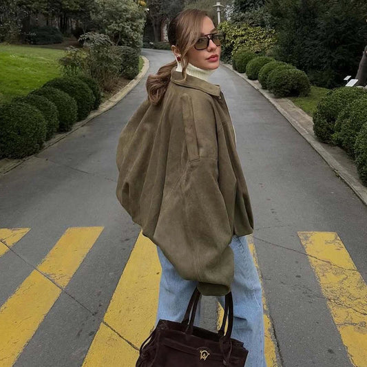 MUJER 2025, Wildleder-Bomberjacken für Damen, Oberbekleidung, übergroße Jacke, Damen-Streetwear, Reißverschluss, Damenmäntel, gepolsterte Varsity-Jacken.