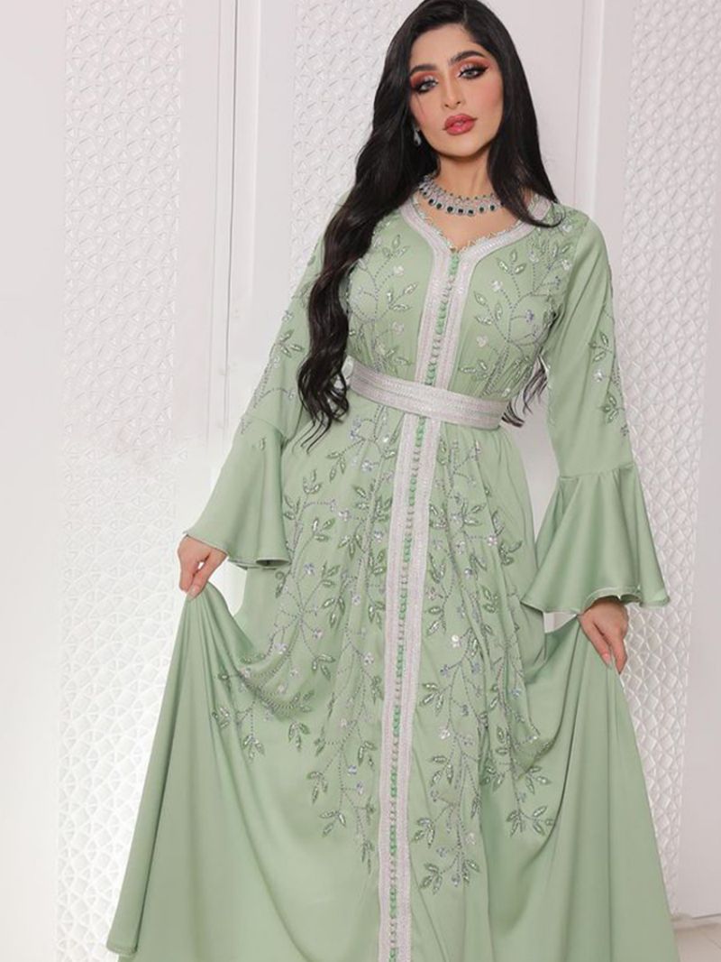 Indien Türkei Muslimischen Abaya Kleider Frauen Elegante Diamant Hochzeit Abend Party Kleid Spitze Gürtel Abaya Marokko Kaftan Robe