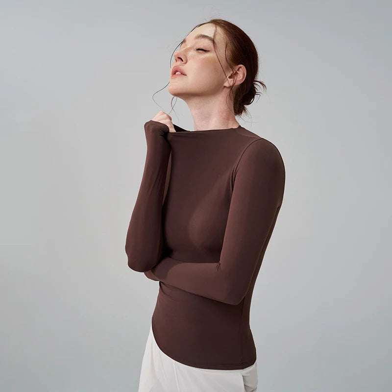 SOISOU 5 Colors Half-High Collar Slim Fit Yoga Top Women's Pilates Pullover Sports Long Sleeve High Elastic Fitness T Shirt