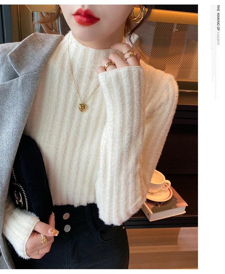 2025 gestrickte Pullover Dicke Warme Rollkragenpullover Frauen Tops Gefüttert Pullover Herbst Winter Streetwear Jersey Strickwaren Jumper