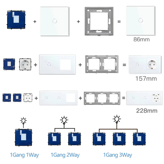 BSEED Wifi 1/2/3Gang Touch Smart Switches Funktion Teile Tuya Smart Leben App Kompatibel EU Buchse glas Front Panels Ersatzteile.