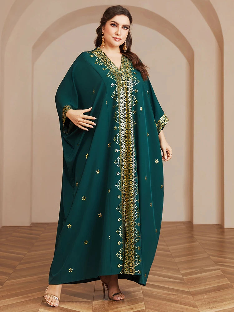 Wow! Langarm-Abaya in Übergröße mit Goldfolie – atemberaubendes arabisches Kleid, steigern Sie Ihren Stil für jede Veranstaltung!