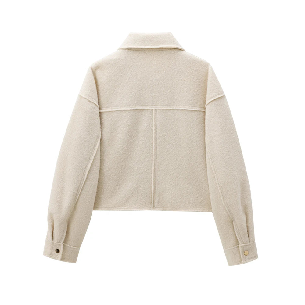 TRZA-Kurzjacke mit Taschen für Damen, Langarmmantel, Reißverschluss vorne, Damenoberbekleidung, schicke Oberteile, Mode