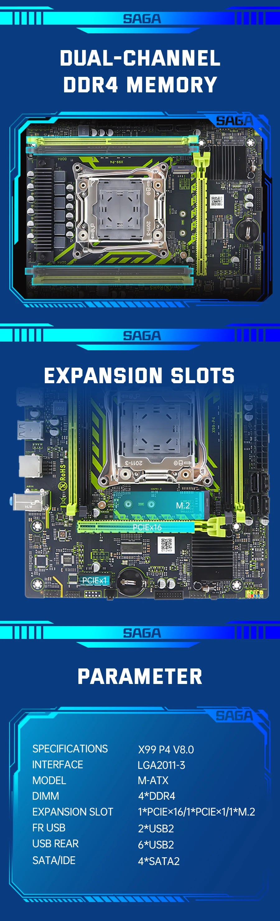 SOYO Gaming Motherboard Set Kit With LGA2011-3 Xeon E5 2650 V4 CPU DDR4 16GB (1*16GB) 2133MHZ RAM Memory M.2 NVME For Desktop.