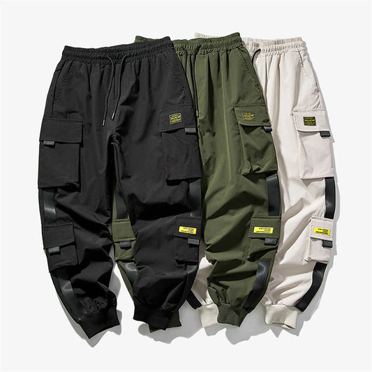 Men's Cargo Pants Casual Hip Hop Hit Color Multiple Pockets Trousers Streetwear Ribbons Techwear Sweatpants Boys.