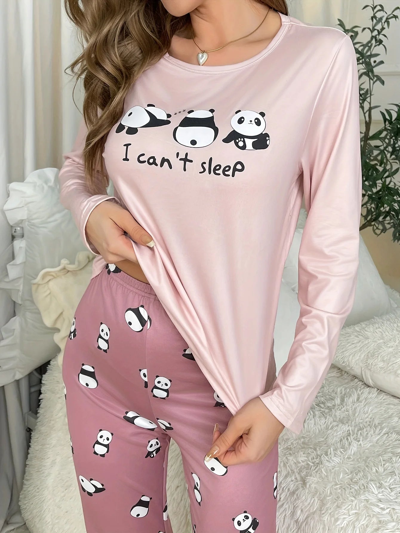 Damen-Pyjama-Set im neuen Stil, süßer Panda, langärmelige Hose, zweiteilig, lässige Heimkleidung