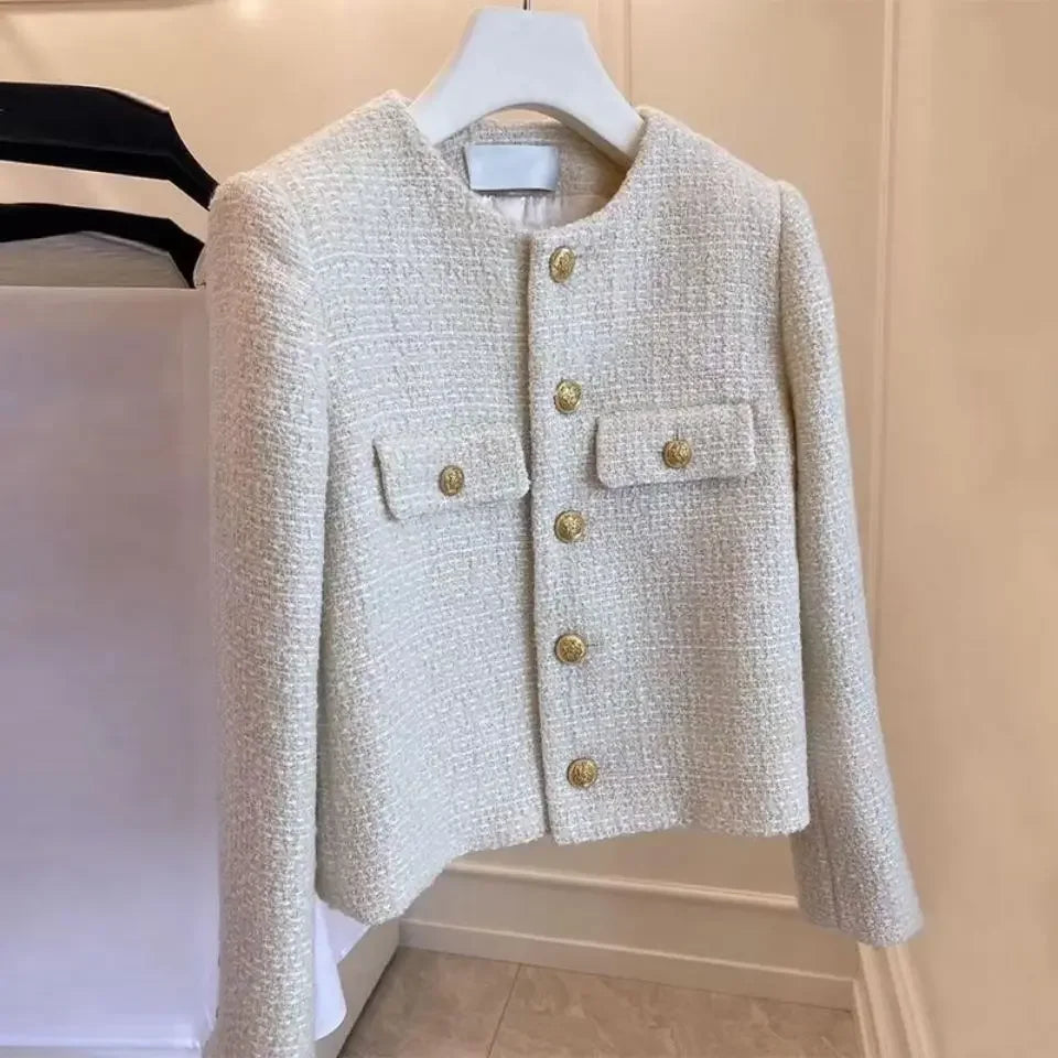 Frühling und Herbst Koreanische Mäntel Frauen Jacke Neue Französisch Wolle Tweed Mantel Mode High-end-Gold Taste Kurze Schlanke temperament