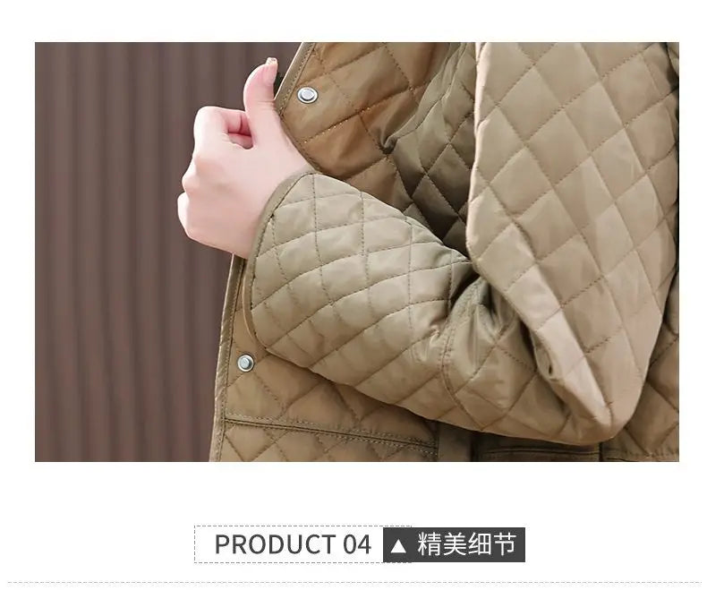Herbst Winter Frauen Midi Plaid Stepp Mäntel Mode Weibliche Koreanische Kleidung Neue Feste Beiläufige Verdicken Warme Langarm Jacken