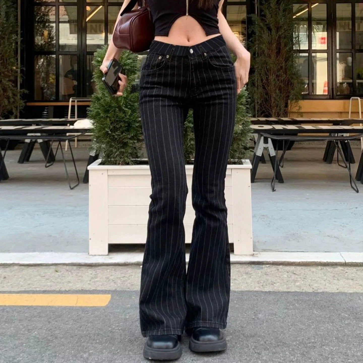 Vintage Y2K Flared Jeans Retro Button-up Low Rise Casual Denim Hose Harajuku 2000er Jahre Hose Basic Aesthetic Mom