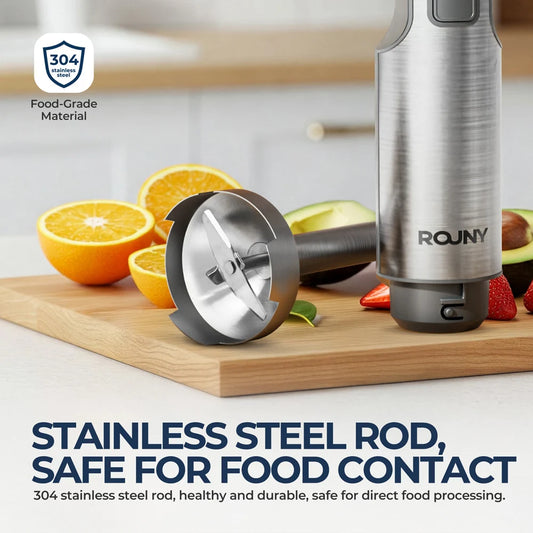 ROUNY 4-in-1 Hand Immersion Blender 1000W Powerful, Stainless Steel Stick Food Mixer,700ml Mixing Beaker,500ml Processor, Whisk.