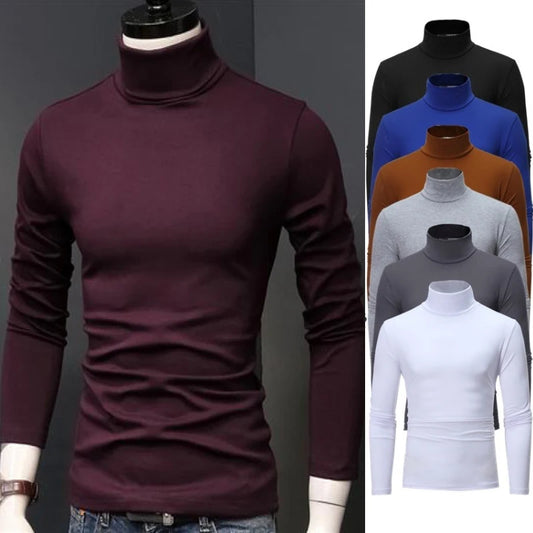 2023 new Sweater Men Solid Color Turtleneck Pullovers Pull Homme Men's cold Blouse Winter Long Sleeve T Shirts.