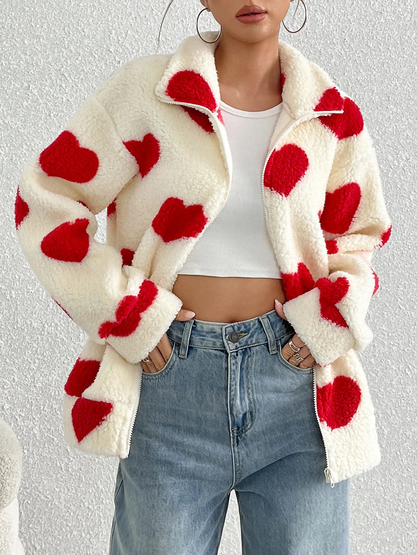 Damen-Fleece-Winterjacke aus warmem Plüsch mit Reißverschluss, lässige Damenbekleidung, Fleecemantel, Winterkleidung für Damen-Oberbekleidung