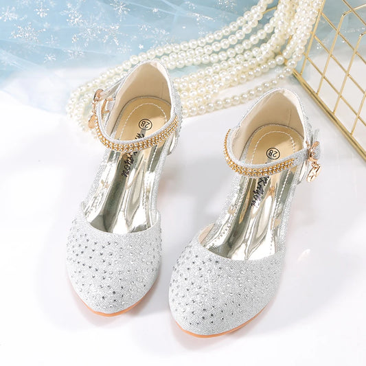 YUNICUS Spring Girls Rhinestone Shiny Princess Shoes Children'S Performance Crystal Shoes Little Girls low Heel Single Shoes.