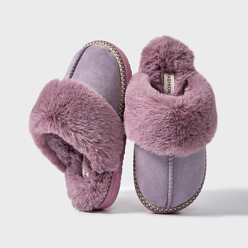Litfun Women's Warm Fuzzy Slippers Winter New Fur Collar Indoor Plush Flat Slides Fluffy Women Cotton Shoes Furry House Slippers