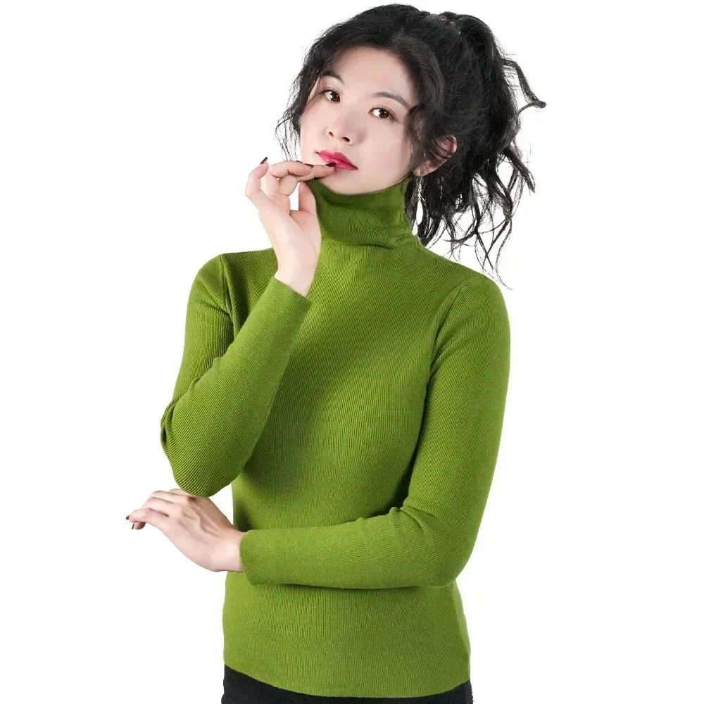 Frauen Pullover Winter Warm Hohe Kragen Strickwaren Langarm Schlank Jumper Frau Thermische Tops Kleidung Pullover Rollkragen Pullover