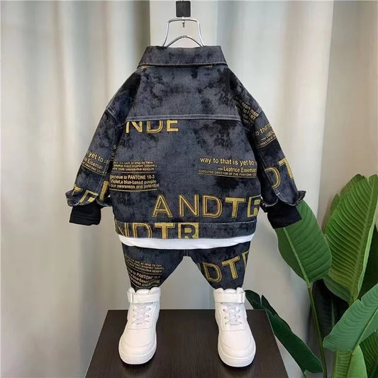 Boys Set Spring and Autumn 2024 New Children's Handsome Clothes Trendy Baby Autumn Fashion Cowboy Two Piece Set Kids Outfits.
