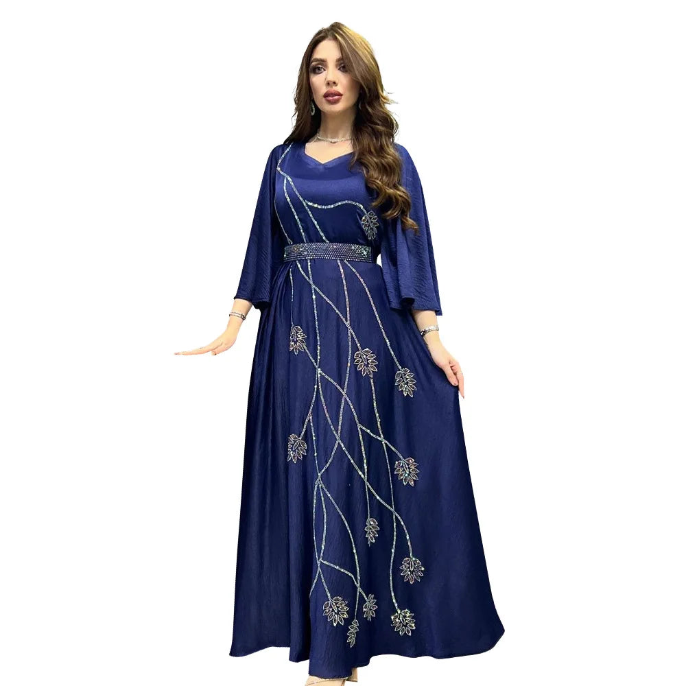 Türkei Muslimischen Kleid Frauen Abaya Diamant Spitze-up Party Kleider Marokkanischen Kaftan Ensemble Femme Musulmane Hijab Vestidos