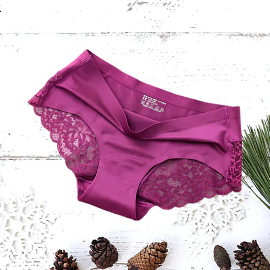 2 Articles Ice Silk Panties Female Mid-waist Non-marking Lace Cotton Crotch Skin-friendly Large Size Breathable Ultra-thin Young.