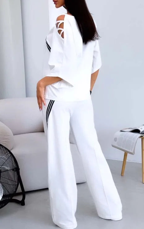 Spring Summer Women Fashion Two Pieces Sets 2025 New Off-the-shoulder Loose Short Sleeve Top And Pants Suits Outfits Clothing.
