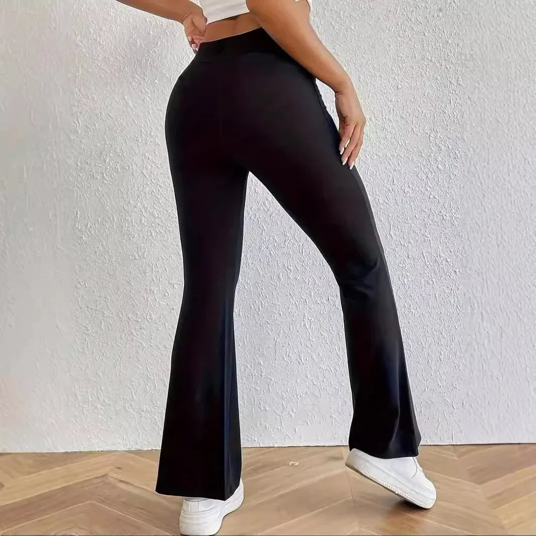 Hohe Taille Haifischform Bell-Bottom-Hose Damen Casual Micro Flared Hose Elastische Basisschicht Lange schwarze Leggings