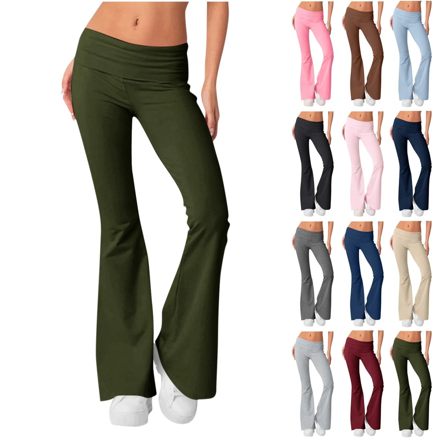Damenmode, einfarbig, schmale Passform, schmale Reverse-Taille, niedrige Taille, elastische Taille, Schlaghose, Hose für Damen, Damenhose 2024