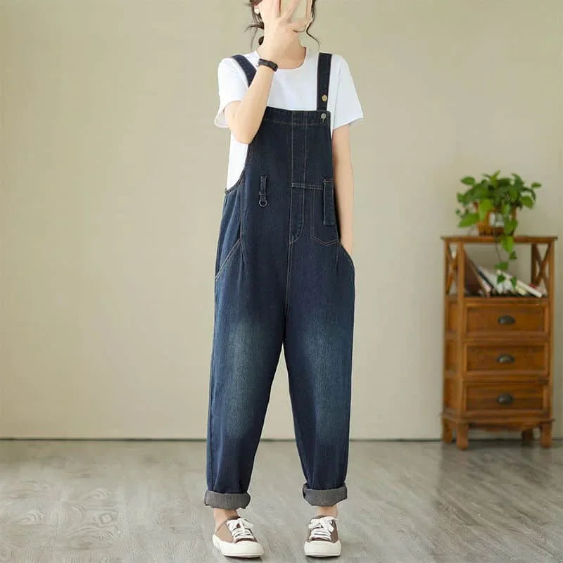 Denim Jumpsuits for Women Pocket Design Korean Style Loose Straight Pants One Piece Outfit Women Overalls for Women Playsuits.