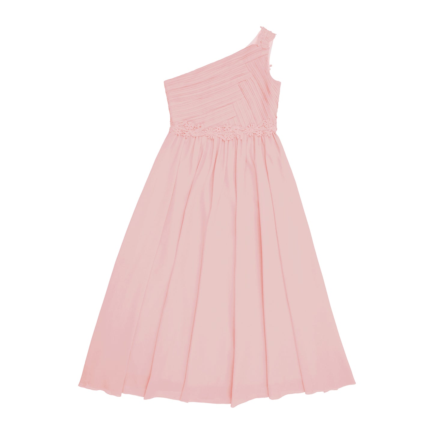 Mädchen Hochzeit Brautjungfer Kleid One Shoulder Elegante Guipure-Spitze Geraffte Chiffon Maxi Party Kleider Geburtstag Abend Abendkleid