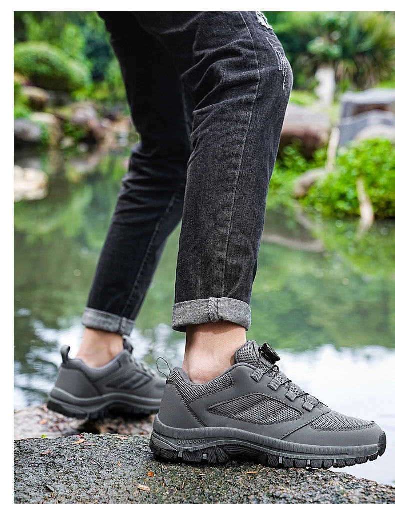 Männer Turnschuhe Stilvolle Rotierenden Schnalle Wanderschuhe Einfarbig Komfortable Nicht-slip Sportliche Schuhe Plus Größe Männer Schuhe Leder