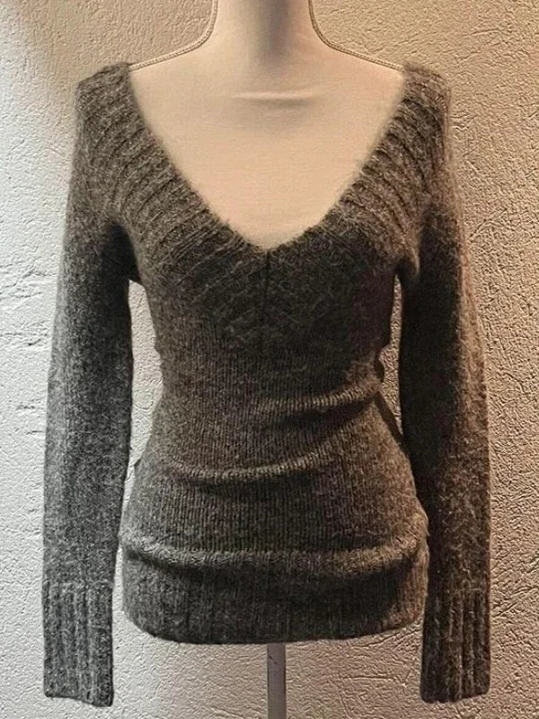 Deeptown Sexy Gestrickte Pullover Frauen V-ausschnitt Vintage Frühen Y2k Grunge Pullover Mujer Herbst Mode Langarm Pullover Schlank
