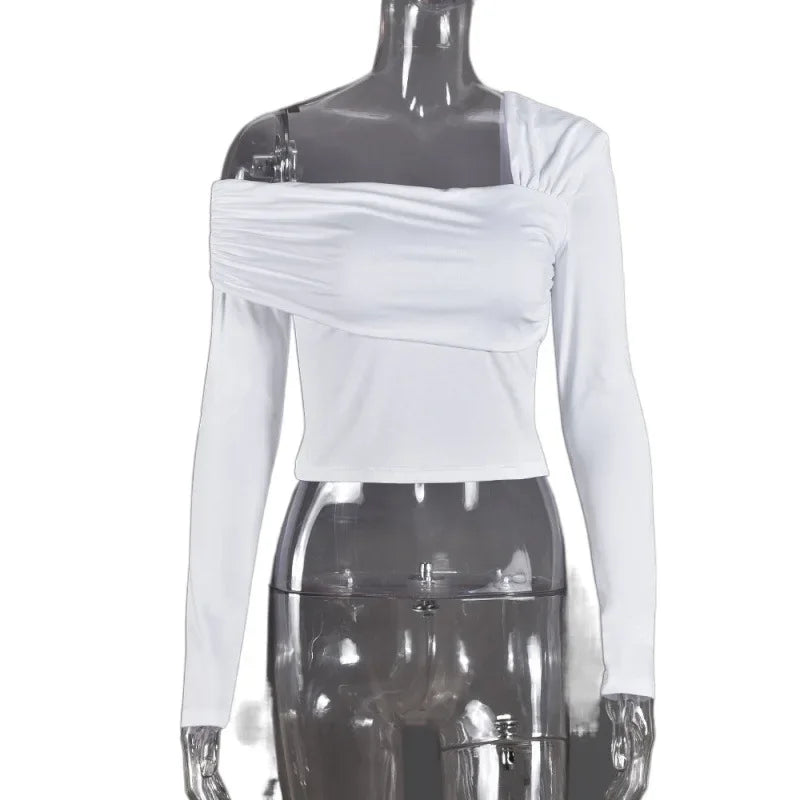 New Women's Pure Color Sexy Long Sleeve Shoulder Bared Slimming Fashion Top Quality Material Comfortable to Wear Casual Style.