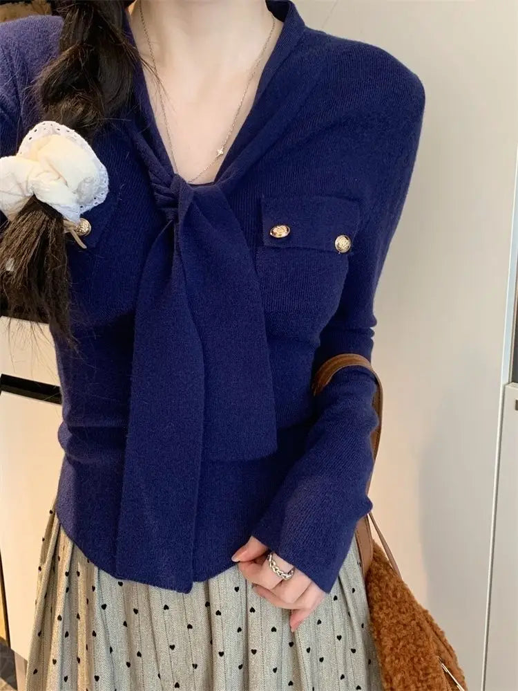 Frauen Frühling Herbst Einfachheit Büro Dame V-ausschnitt Einfarbig Langarm Strickwaren Damen Mode Alle-spiel Temperament Tops