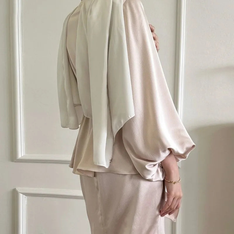 2-teiliges Saudi-Arabien muslimisches Damen-Abaya-Kleid aus Satin für Damen, Islam, Dubai, Urlaub, bescheidene Kleidung, 2024, elegante türkische Robe