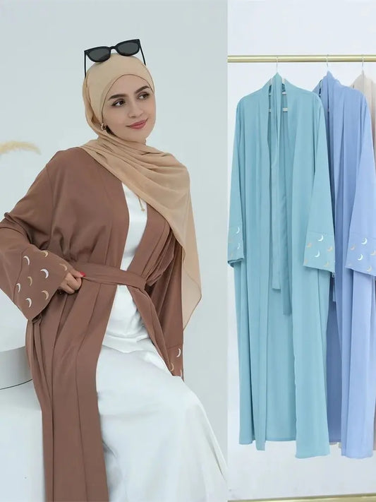 Ramadan Moon Embroidered Abaya Kimono Damen Dubai Luxury 2025 Islam Muslim Kaftan Modest Dress Kebaya Caftan Abayas For Women.