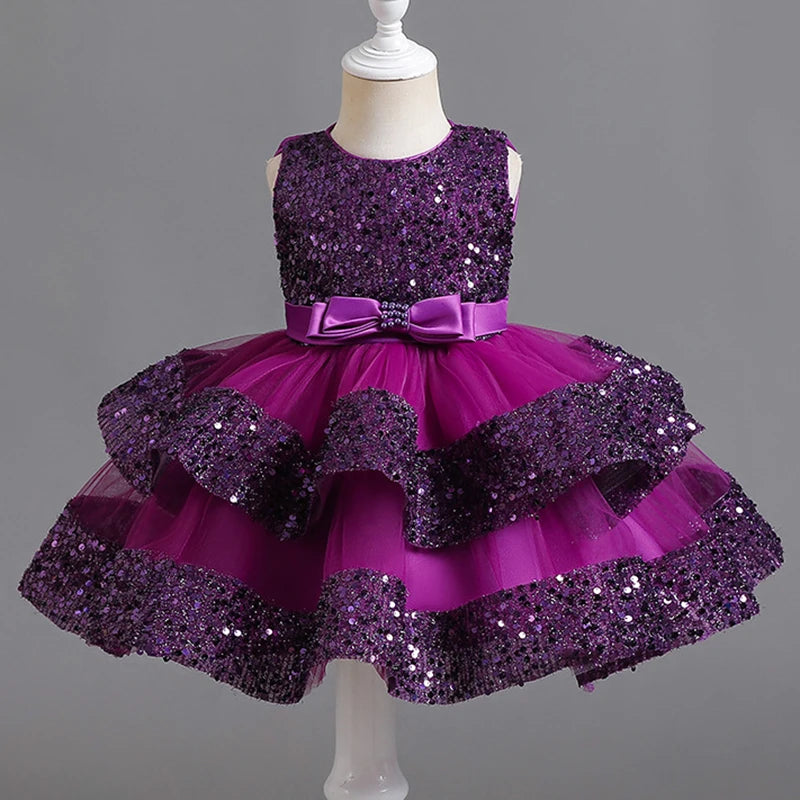 Sommer Neue Perlen Fliege Pailletten Mesh Kinder Ärmelloses Abendkleid Schule Abschlussfeier Multi Layered Kleid