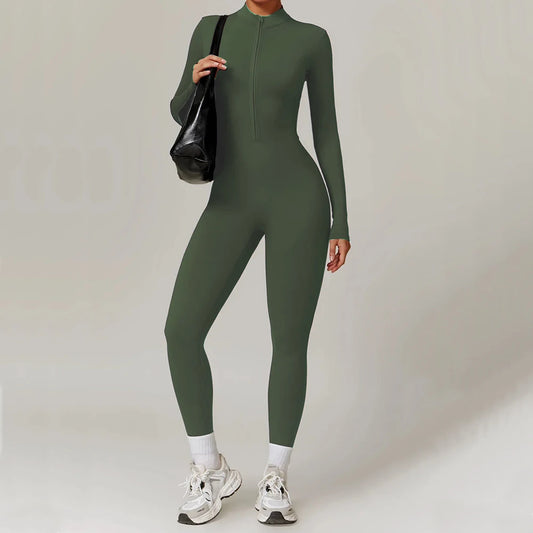 S-XL 2025 Nylon Zipper Long Sleeve Yoga Set Women One Piece Jumpsuit Fitness Gym Workout Pant Legging Running Romper Suit XP27.