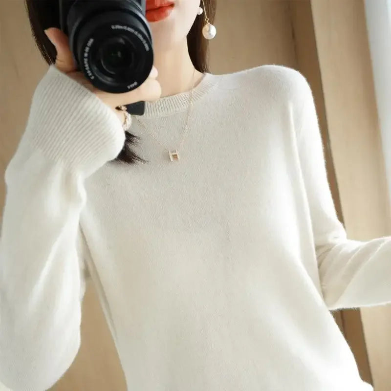 2025 frauen Pullover Frühling Herbst Lange Hülse O-ansatz Pullover Warme Bodenbildung Shirts Koreanische Mode Pullover Strickwaren Weiche Jumper