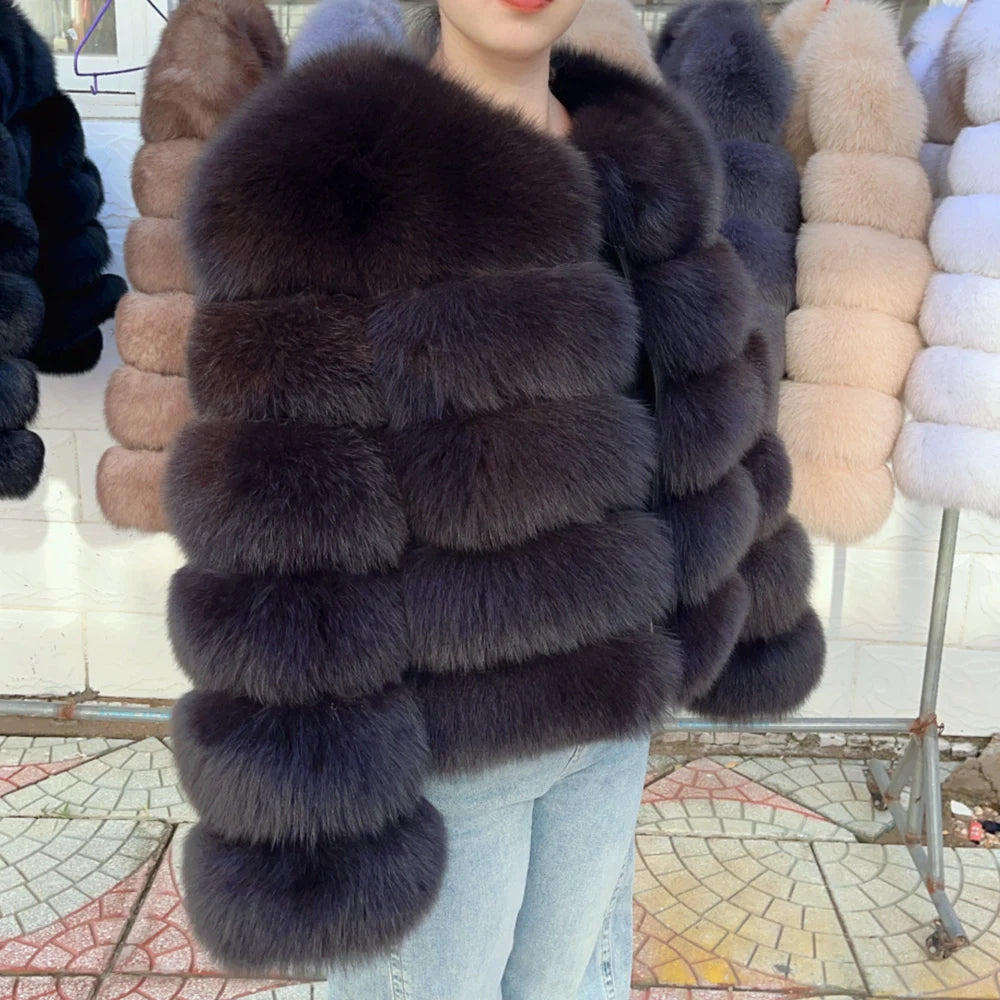 QUEENTINA Fuchspelzmantel Echt Winter Damen Neue Mode Flauschig 2025 Leder und Haut Weiße Kleidung Natürlich Neu in Mäntel und Jacken