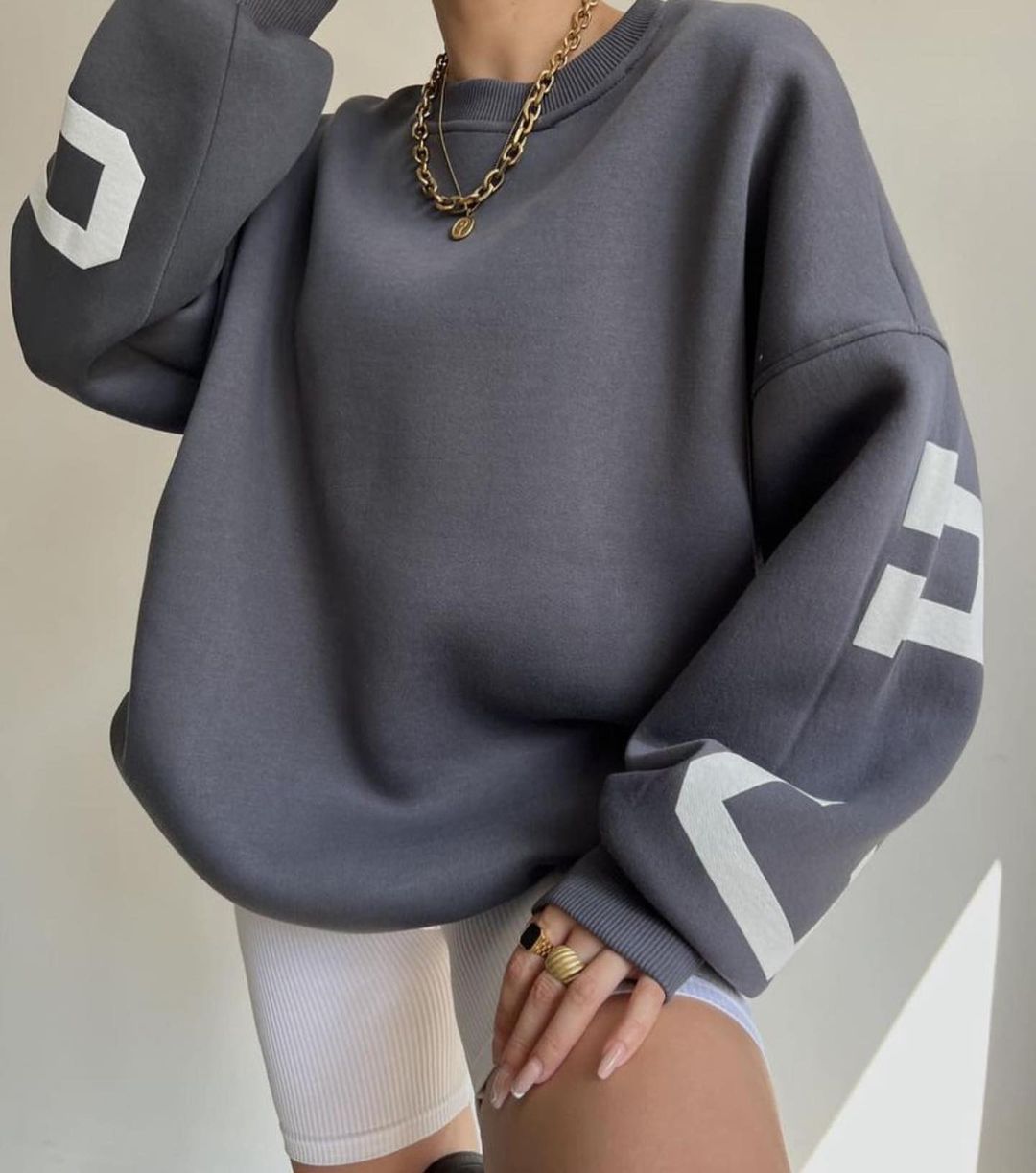Combhasaki Damen Y2K Grunge Lose Pullover Sweatshirts Brief Drucken Lässige Verdickte Langarm Tops Herbst Hoodie Streetwear